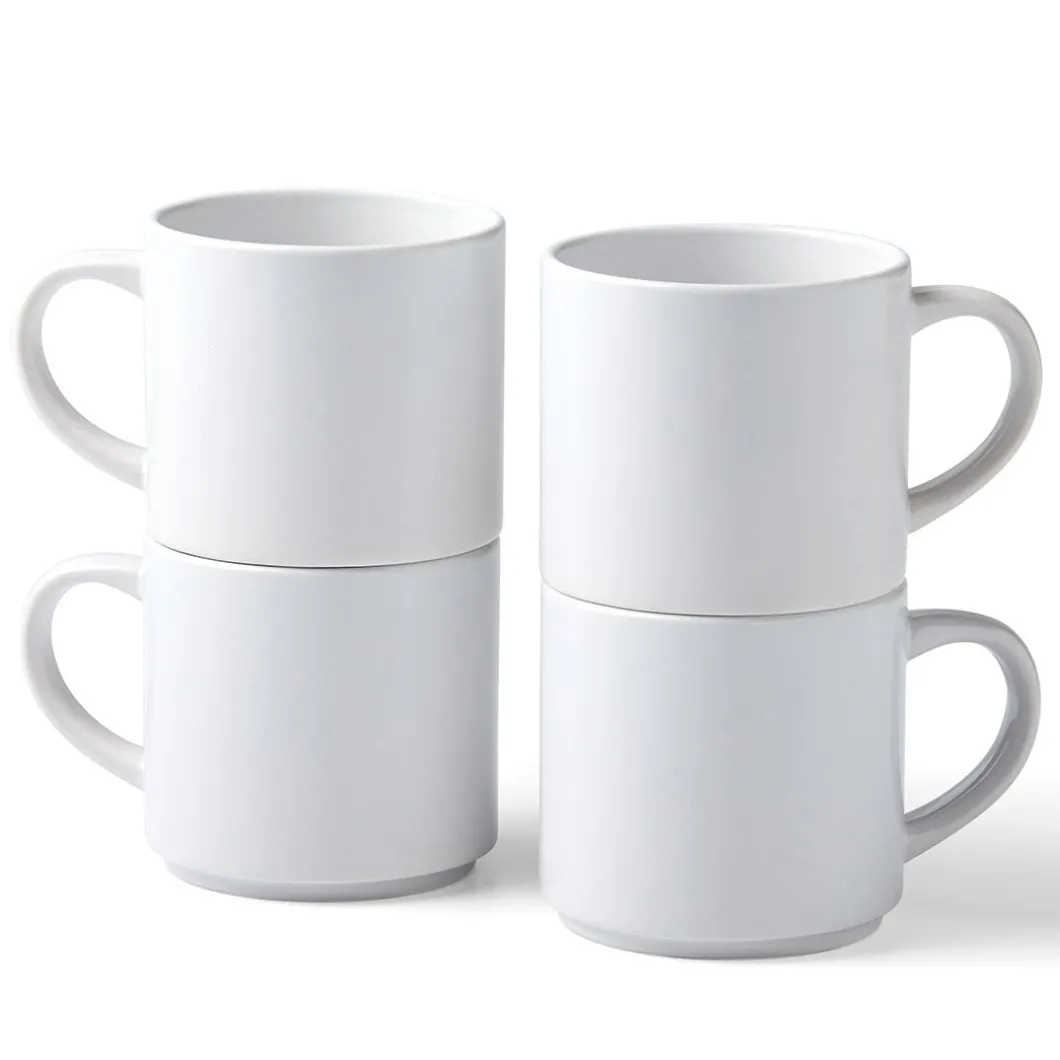 Mug personnalisable et empilable en céramique, blanc - 340ml/12oz (4unités)