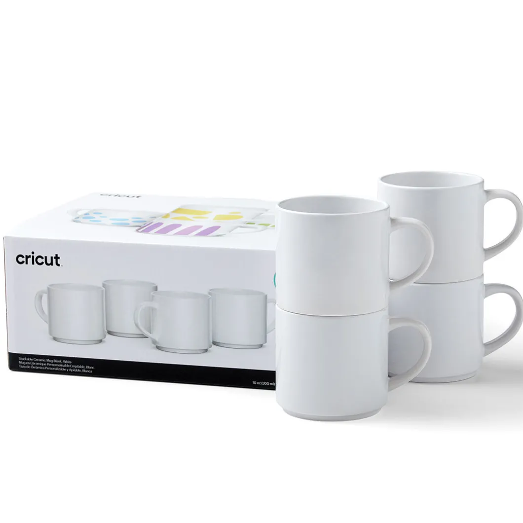 Mug personnalisable et empilable en céramique, blanc - 340ml/12oz (4unités)