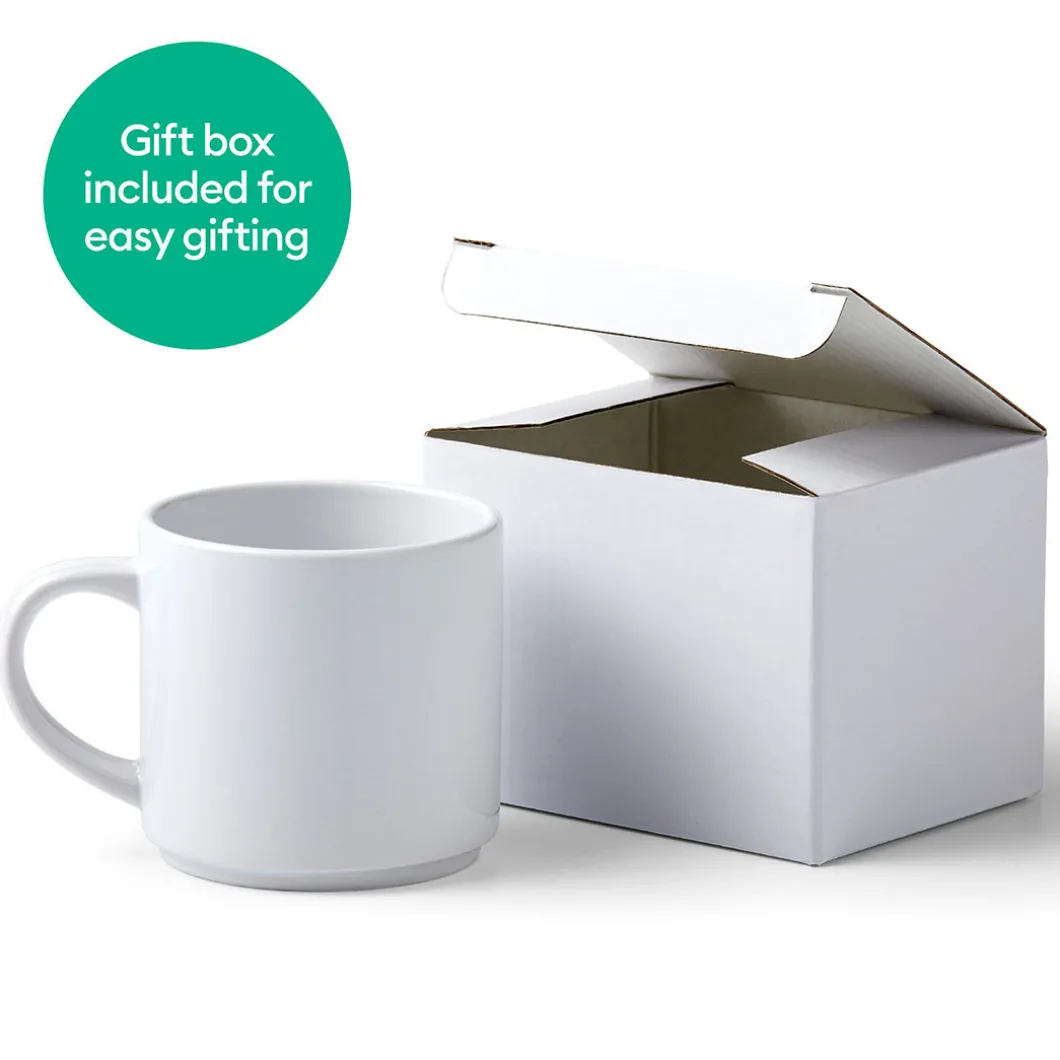 Mug personnalisable et empilable en céramique, blanc - 340ml/12oz (4unités)