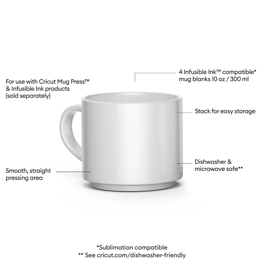 Mug personnalisable et empilable en céramique, blanc - 340ml/12oz (4unités)