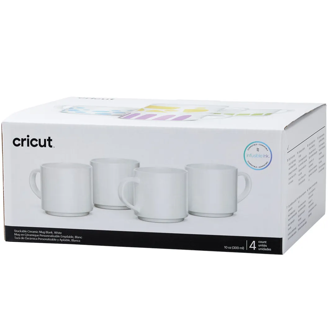 Mug personnalisable et empilable en céramique, blanc - 340ml/12oz (4unités)