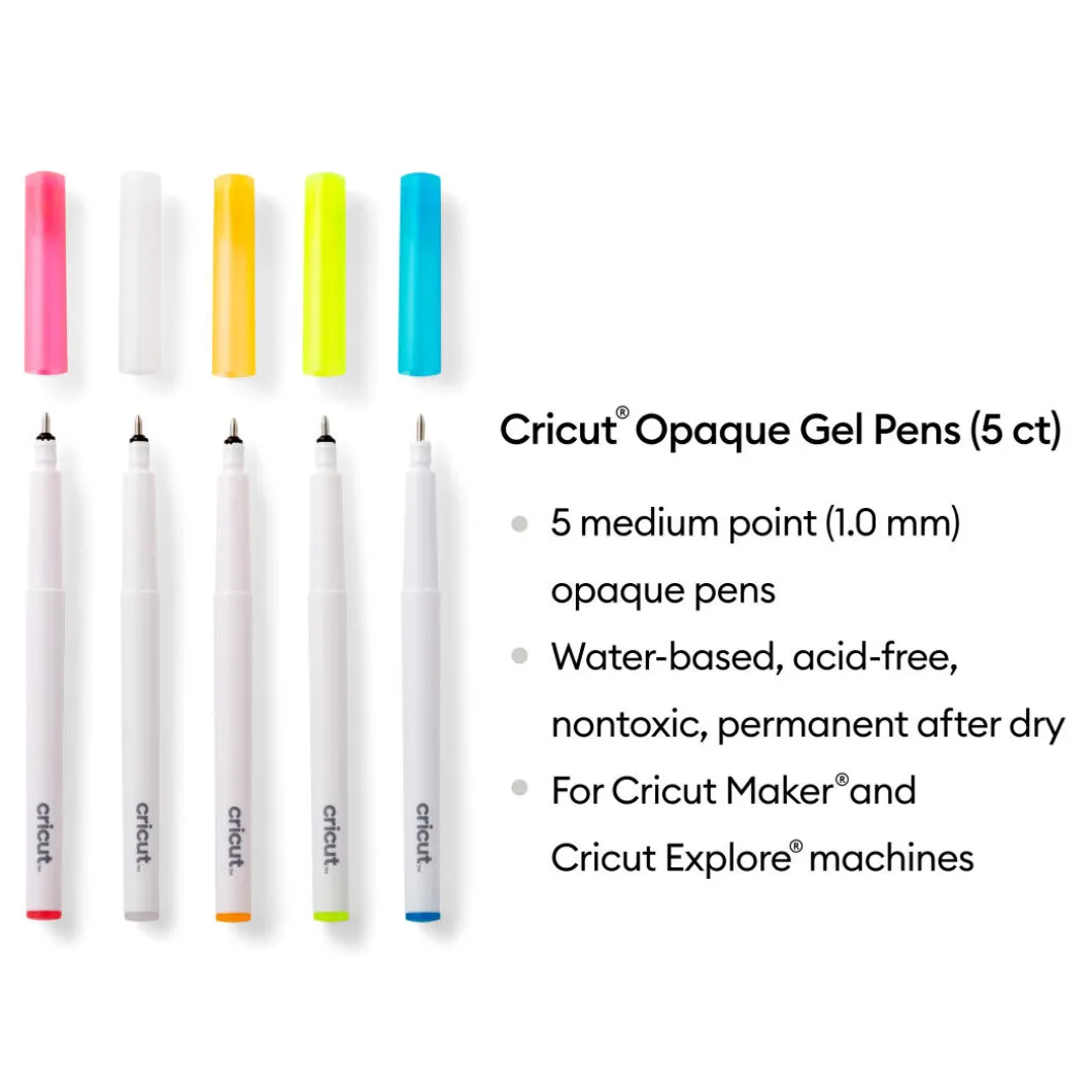 Stylo gel opaque 1,0mm, rose/blanc/orange/jaune/bleu (5unités)