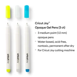 Stylos à encre gel opaques Cricut Joy™ 1,0mm, jaune/blanc/bleu (3unités)